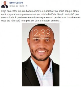 Vereador Beto Castro (PROS) em comentário em seu perfil no Facebook. (Foto/Reprodução)
